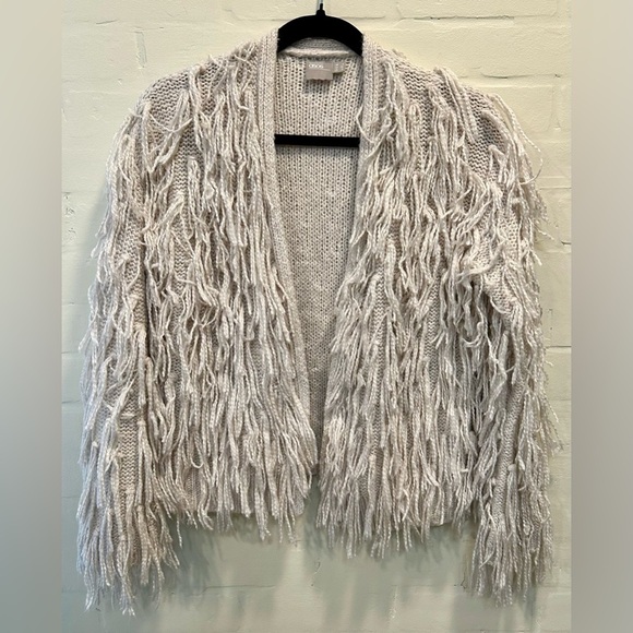 ASOS Sweaters - ASOS Cream Fringe Shaggy Open Front Cardigan Boho Festival 70’s Revival Size 0